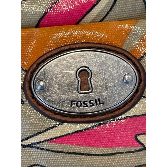 Fossil Calypso Key-Per Coated Canvas Crossbody Orange Fruit Print ZB5125 - Picture 5 of 7